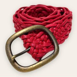 American Eagle Red Woven Belt with Antique Brass Buckle Size Small